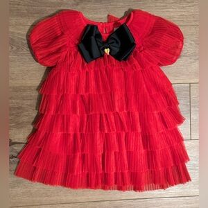 Angel’s Face Girls Red Tiered Dress with Black Bow